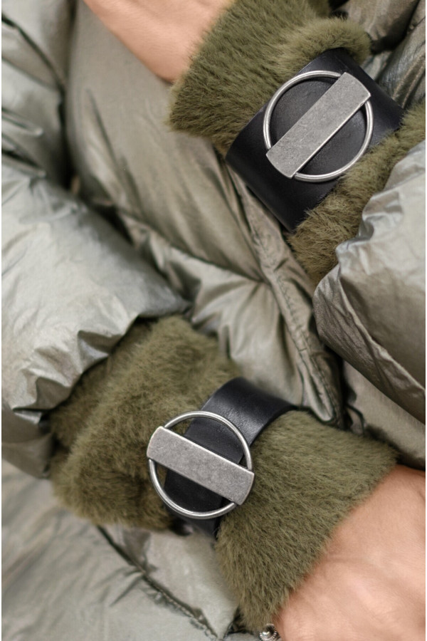 Wide black leather bracelet with matte stainless steel element 2