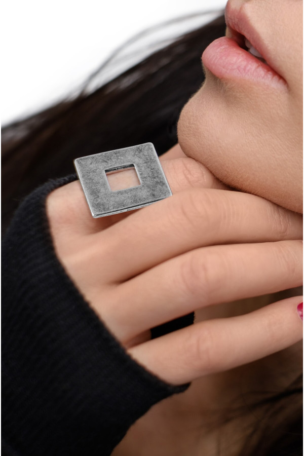 Minimalist matte stainless steel square ring 2