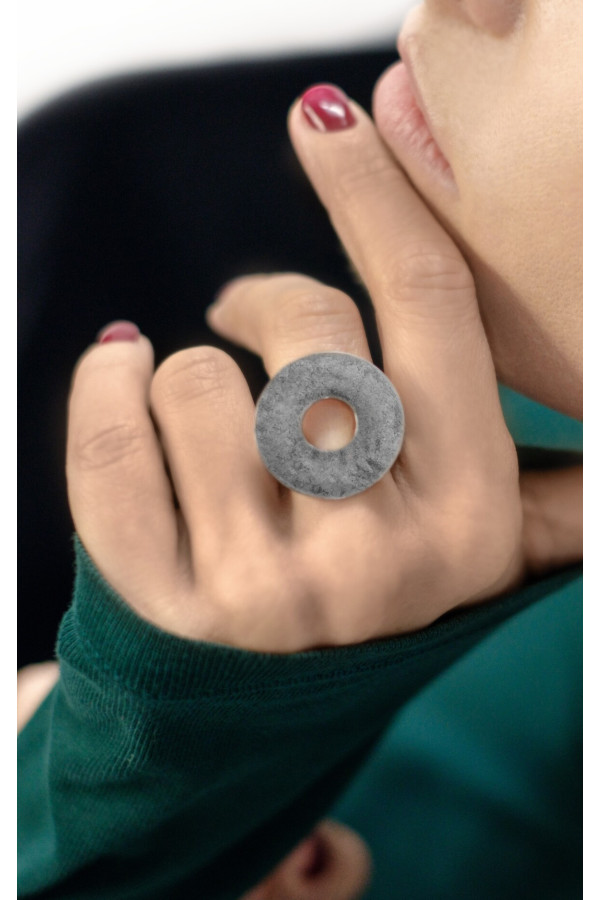 Aged stainless steel circle ring 2