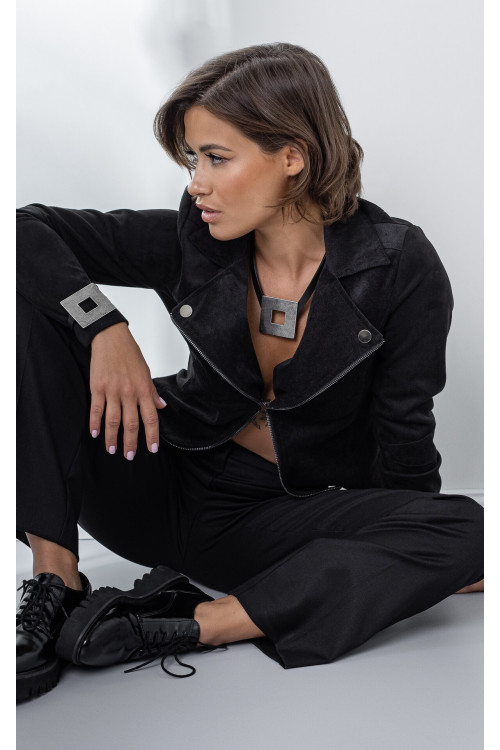 Black leather bracelet with matte steel square | moora