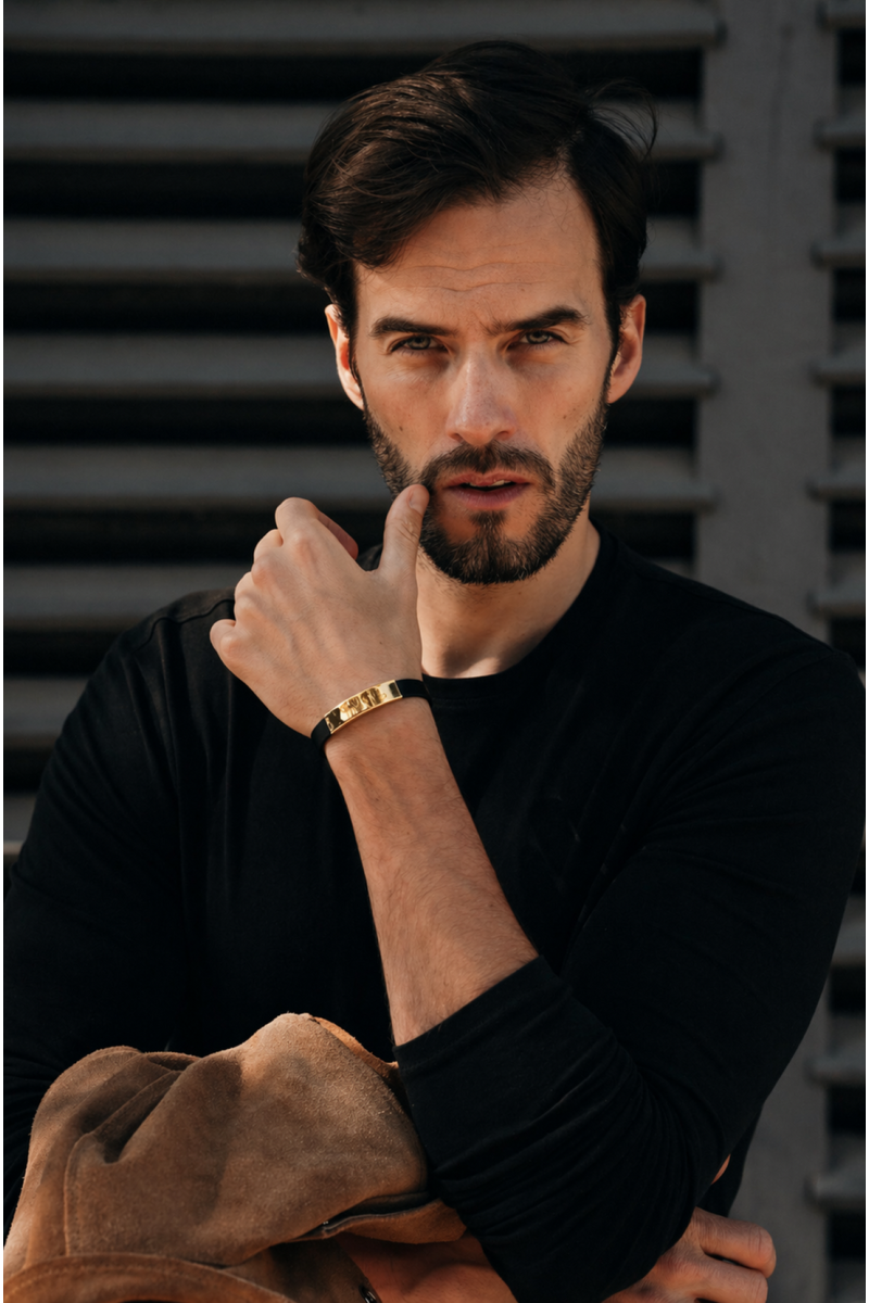 Men's bracelet in brown leather and gold steel | Moora