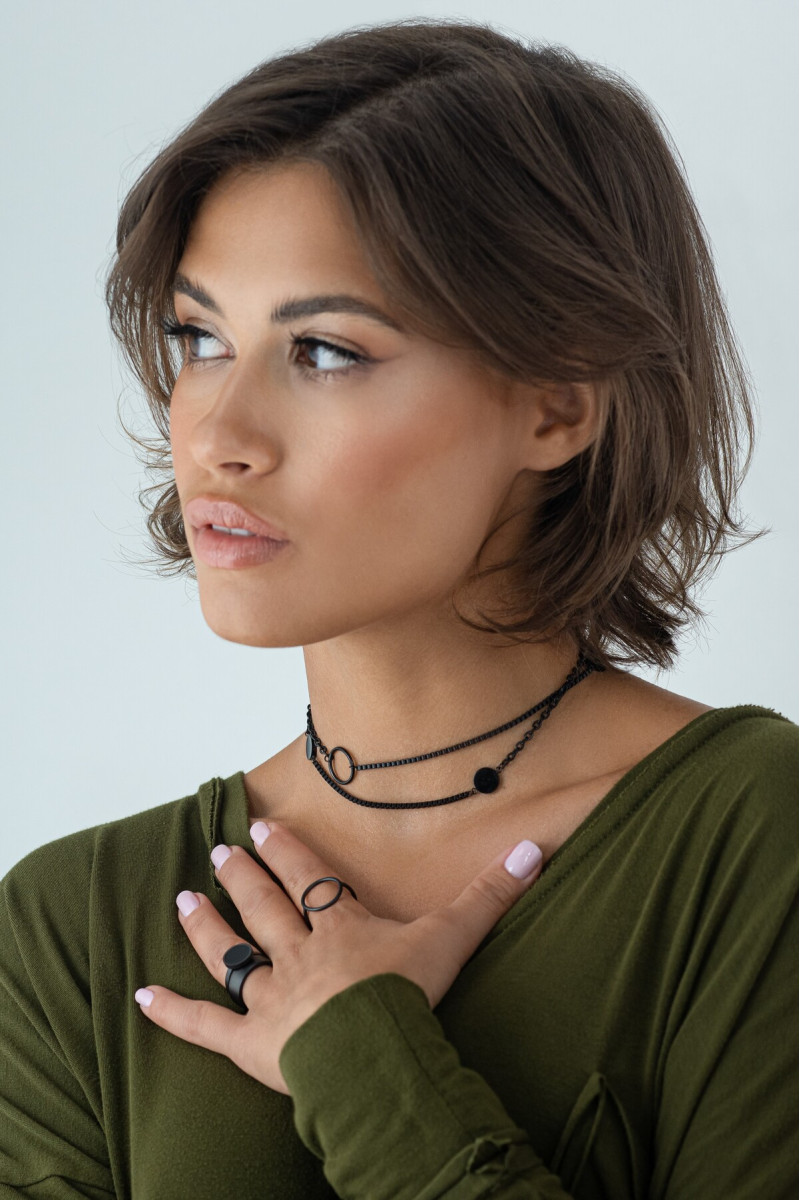 Double matte black stainless steel chain necklace – moora.eu