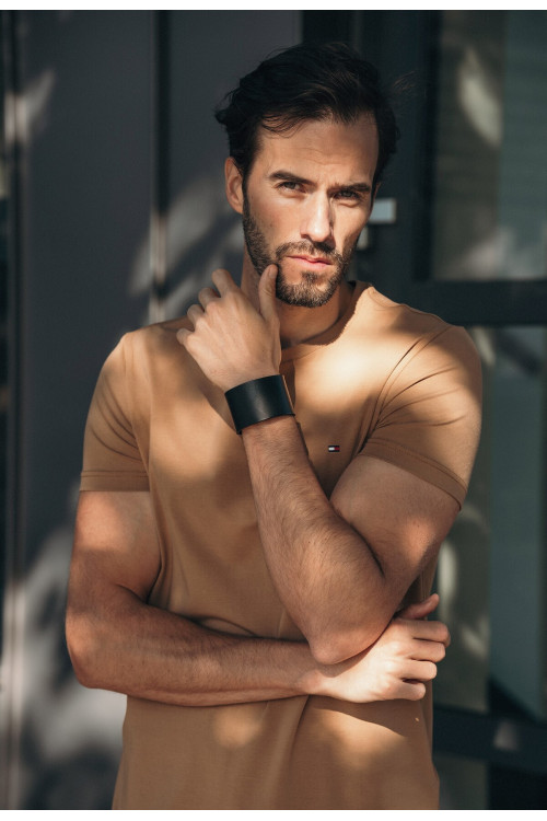 Wide Men’s Leather Bracelet with Black Steel – Bold and Raw Style