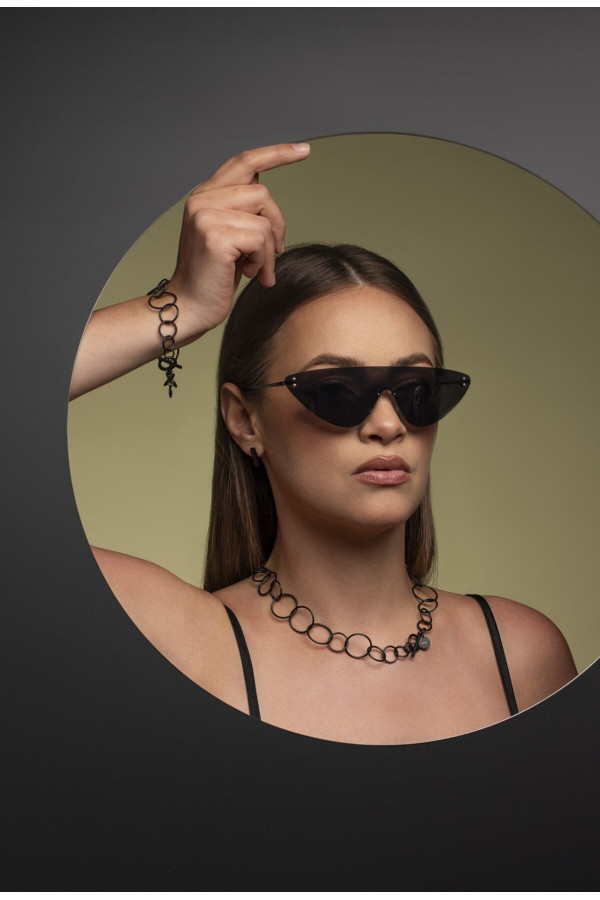 Black matte stainless steel 2-in-1 necklace with movable elements in a modern minimalist style 2