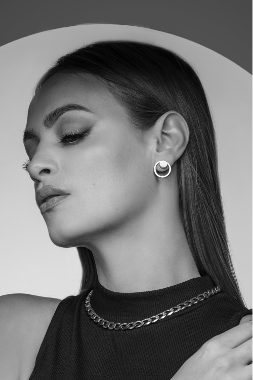 Set of 2-in-1 satin-finished stainless steel earrings
