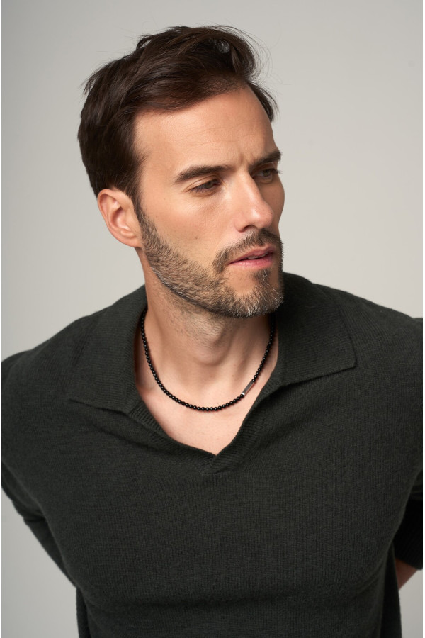 Necklace made of onyx stones and a silver element made of stainless steel with a lobster clasp 2