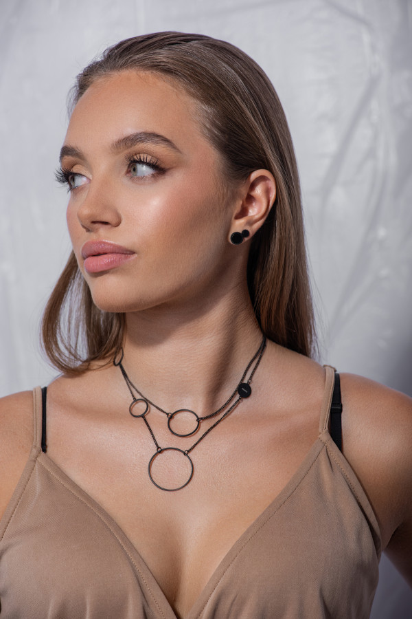 Black matte stainless steel earring set with glossy center – elegant minimalist jewelry set 2