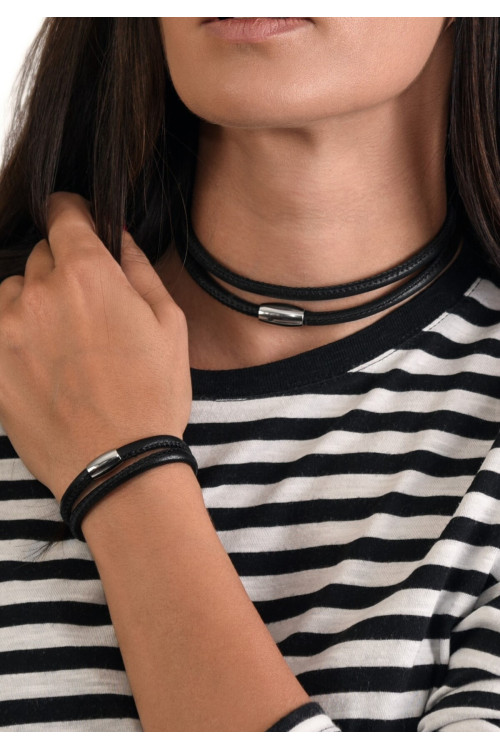 Leather set with magnetic clasp – handcrafted necklace & bracelet | moora.eu