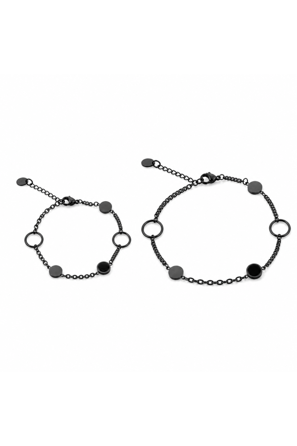Set of two black stainless steel bracelets with lobster clasps