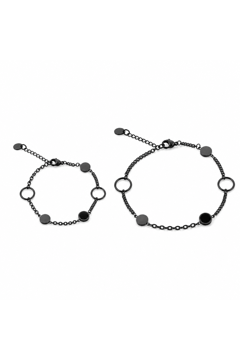 Set of two black stainless steel bracelets with lobster clasps
