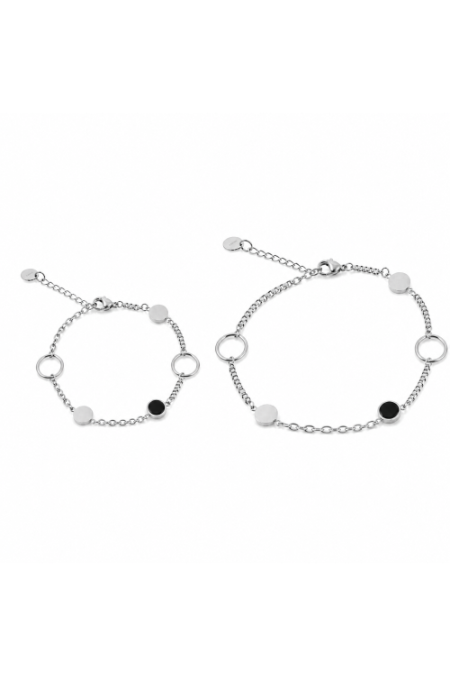 Set of two silver-tone stainless steel bracelets with lobster clasps