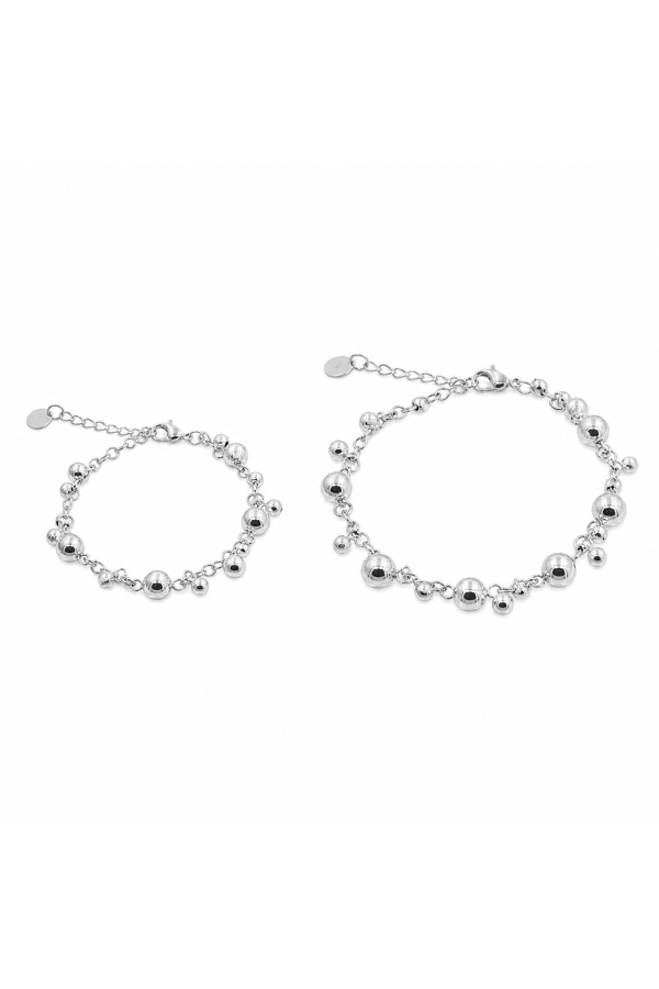 Set of silver-tone stainless steel bracelets with lobster clasps