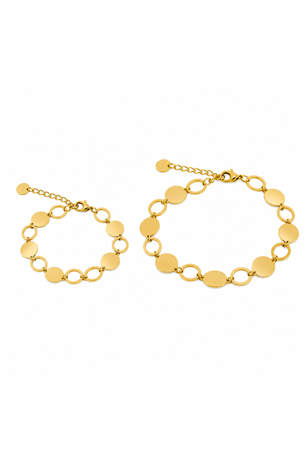 Two gold-tone stainless steel bracelets with lobster clasps