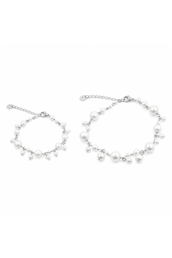 Set of 2 silver shell pearl bracelets | moora.eu