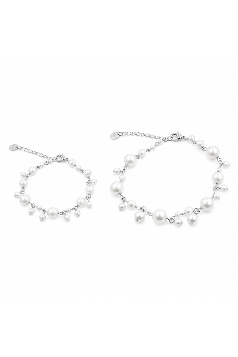 Set of 2 silver shell pearl bracelets | moora.eu