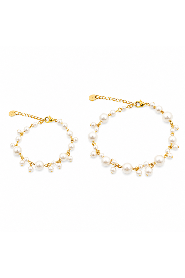 Set of two stainless steel and shell pearl bracelets with lobster clasps
