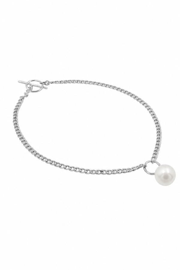 Original stainless steel necklace with white pearl pendant 2