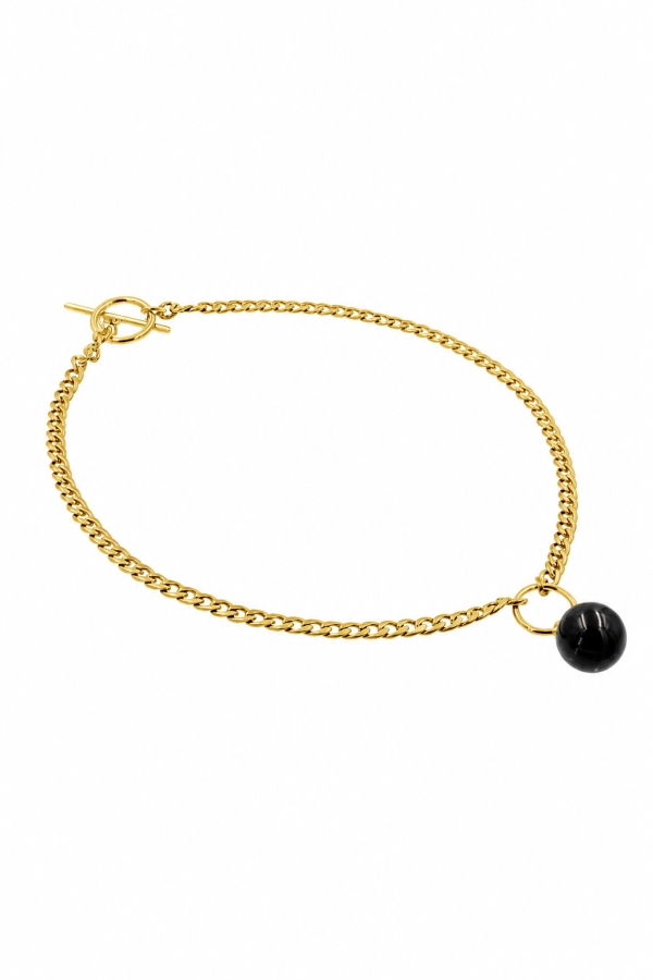Original stainless steel necklace with onyx pendant 2