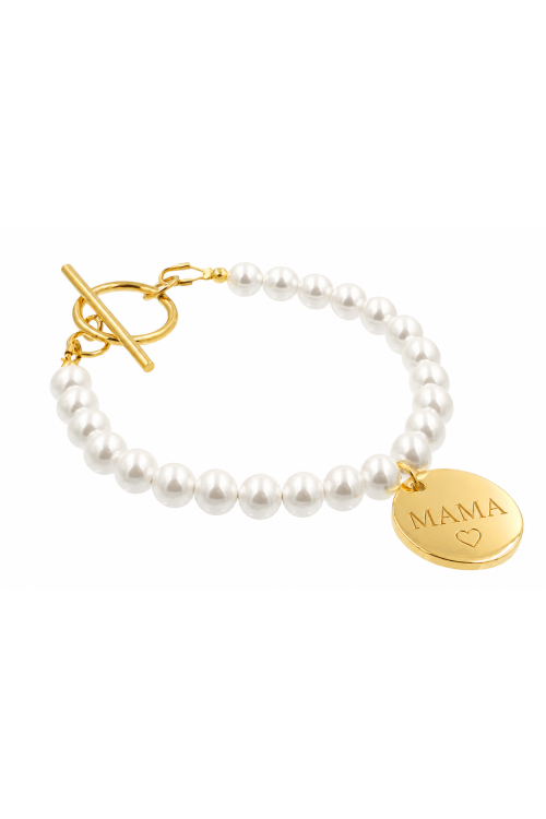 Bracelet with 8 mm shell pearls and engraving | moora.eu