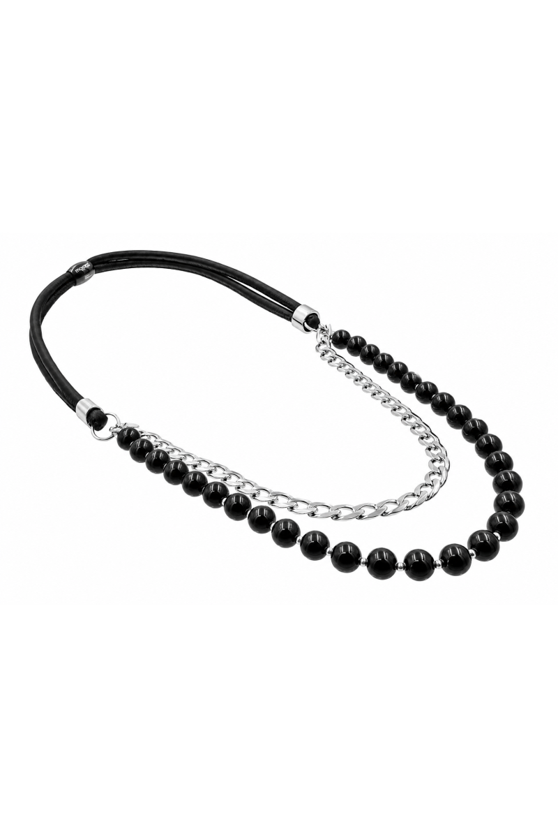 Original necklace made of natural onyx and leather