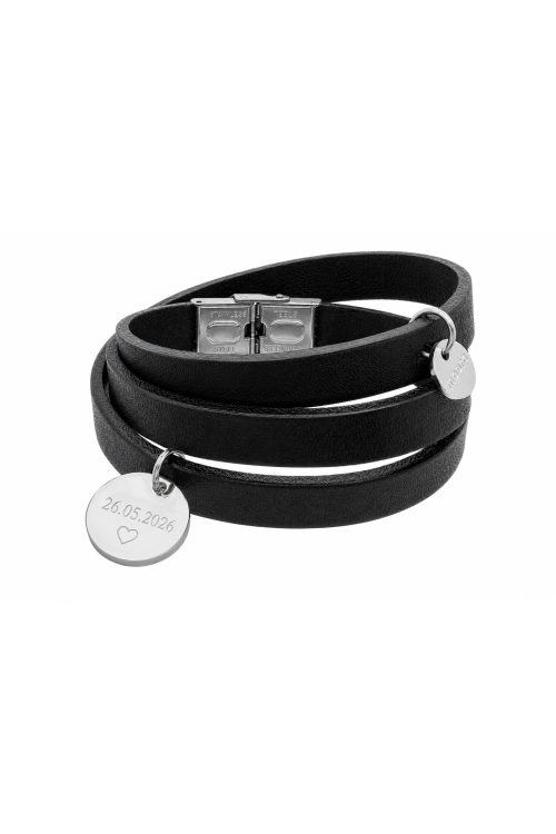 Black leather bracelet with steel charms | moora