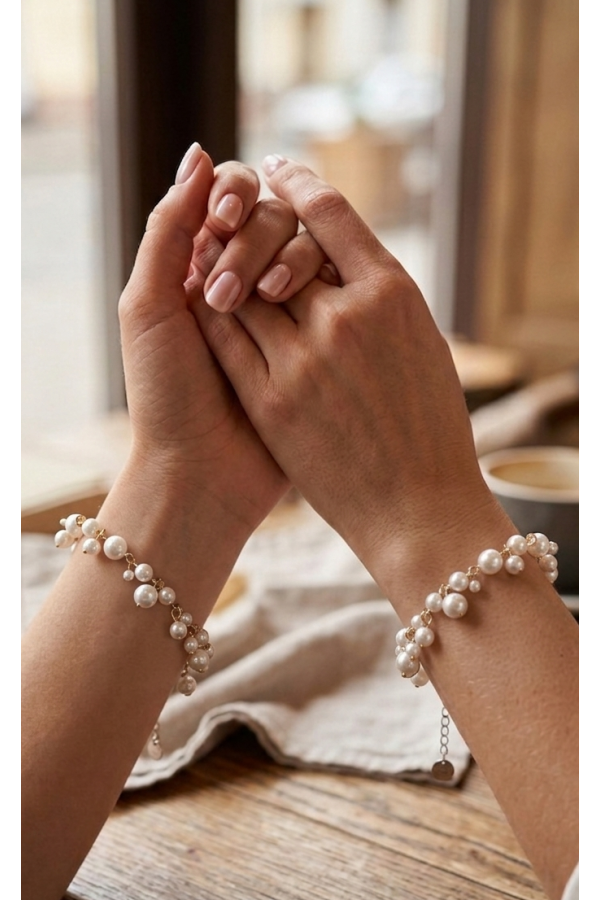 Set of 2 silver shell pearl bracelets | moora.eu 2