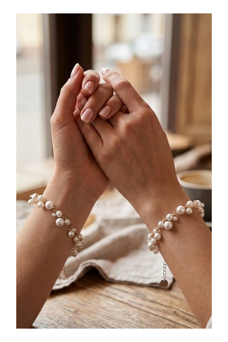 Set of 2 silver shell pearl bracelets | moora.eu