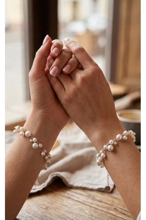 Set of 2 silver shell pearl bracelets | moora.eu