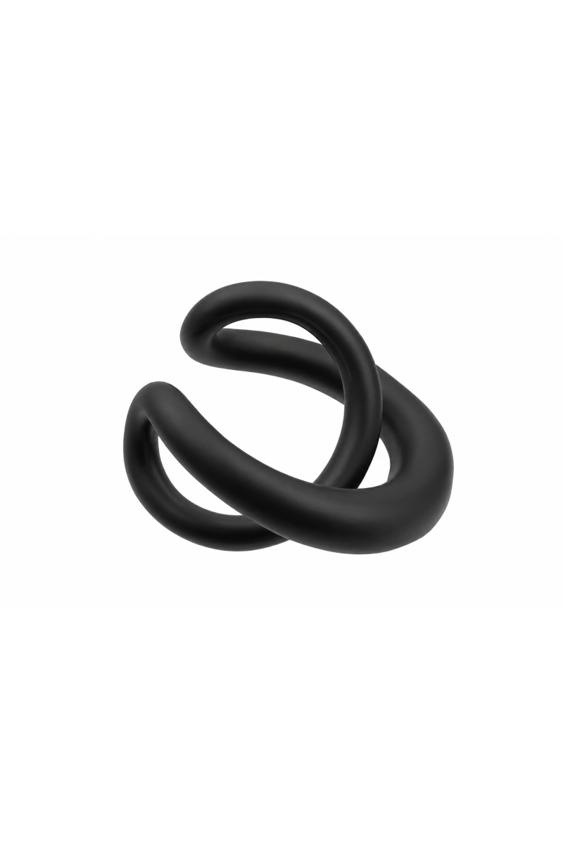 An interlaced-design earpiece made of matt black stainless steel