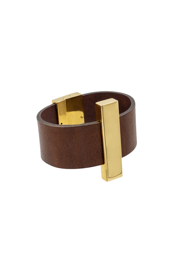 Brown leather bracelet with a polished silver magnetic clasp 2