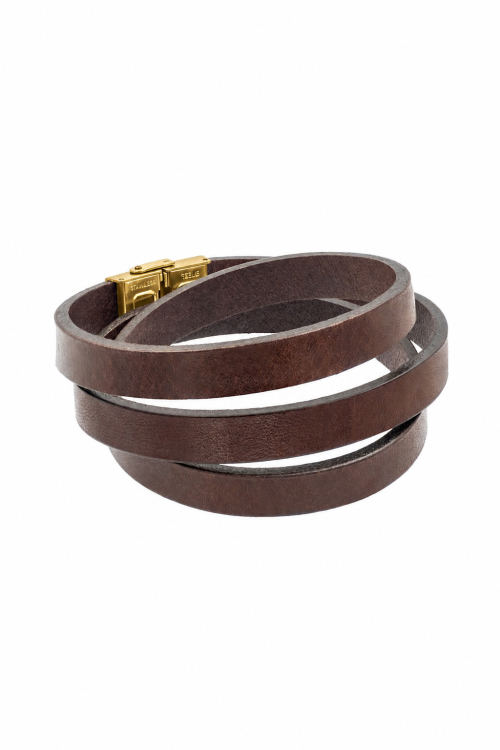 Men's brown leather bracelet - minimalist style | moora.eu