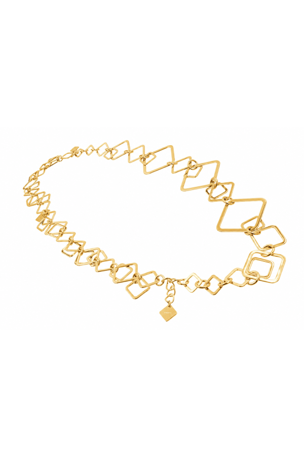 Long silver stainless steel 3D necklace with movable geometric elements 2