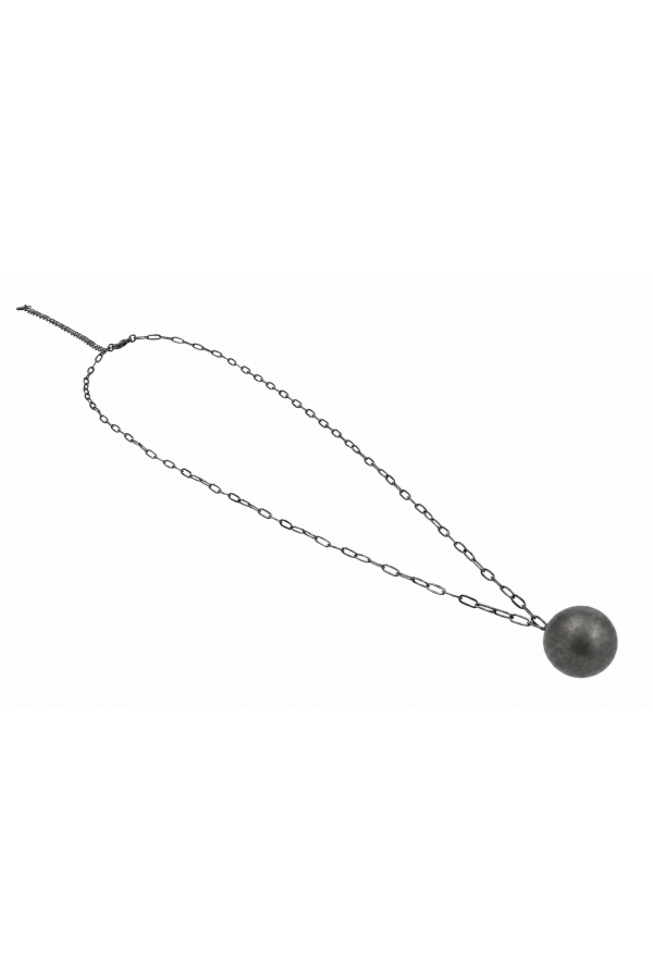 Long oxidised stainless steel necklace with a ball
