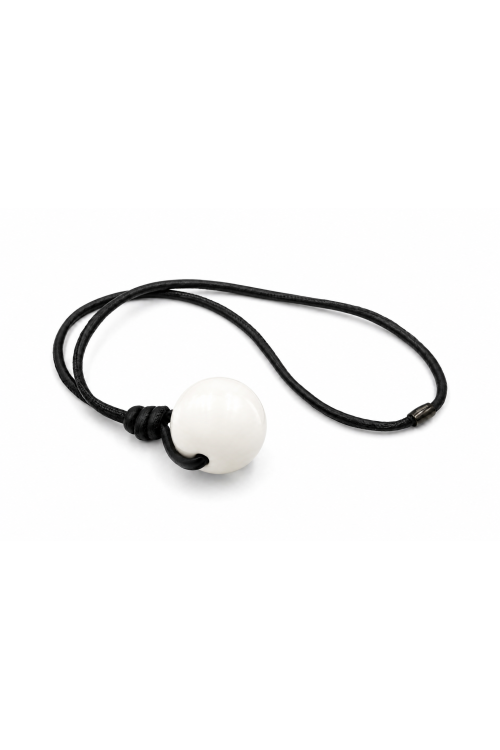 Leather necklace with a large white wooden bead