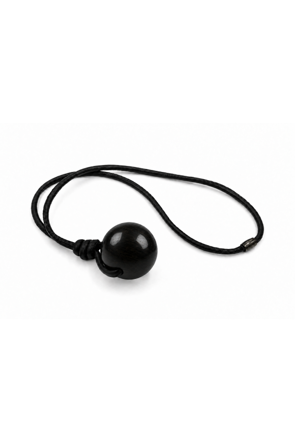 Black leather necklace with a large wooden bead