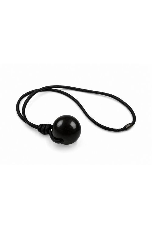 Black leather necklace with a large wooden bead