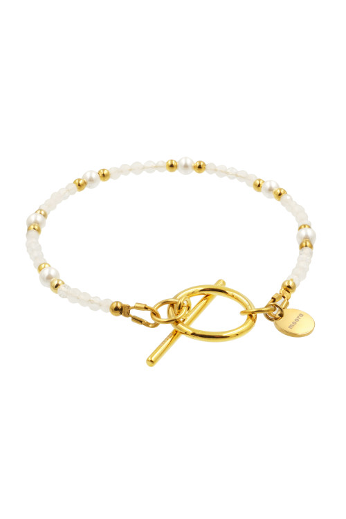 moora bracelet with light-coloured moonstone beads and shell pearls