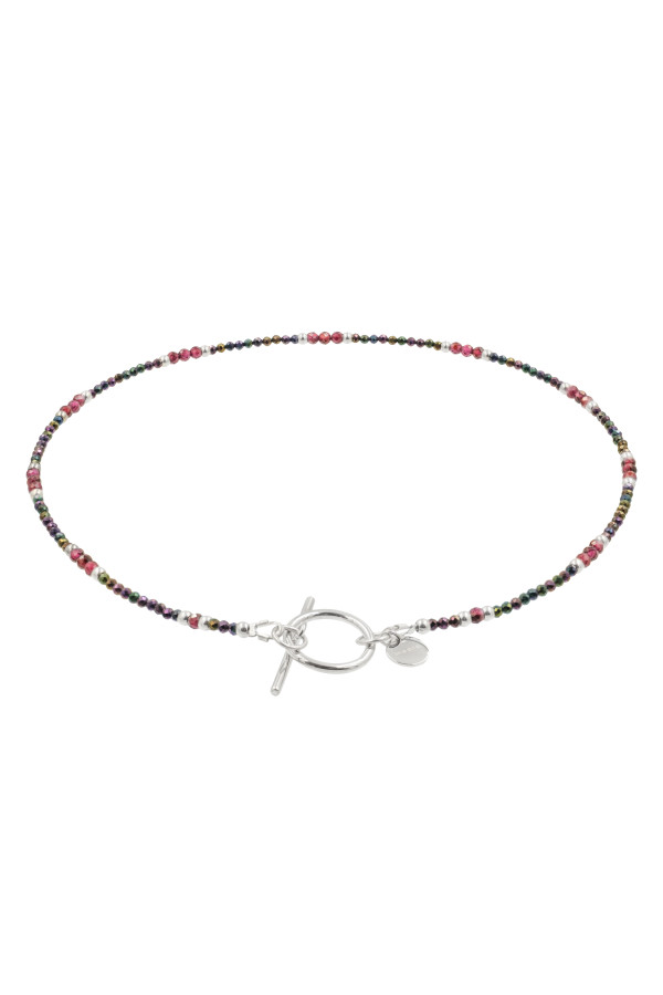 moora Velvet Night necklace with burgundy garnet, navy blue spinel and a silver-coloured toggle clasp