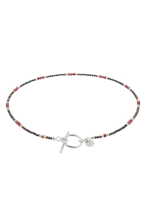 moora Velvet Night necklace with burgundy garnet, navy blue spinel and a silver-coloured toggle clasp