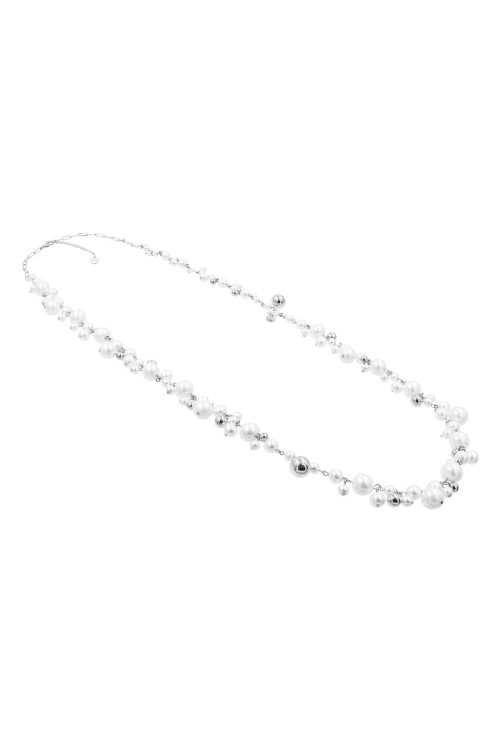 Long silver stainless steel necklace with white pearls | moora.eu