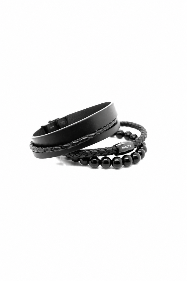 Men’s bracelet set made of natural leather and natural stones
