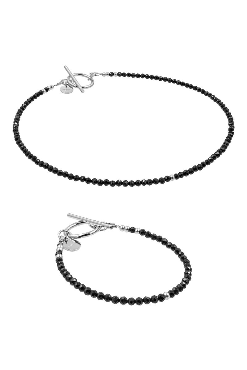 Komplet z czarnego turmalinu ze złotą kulką - naszyjnik i bransoletka