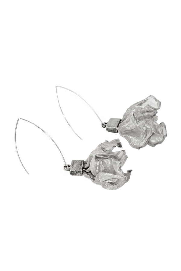 Handmade earrings made of matte stainless steel mesh and 925 silver