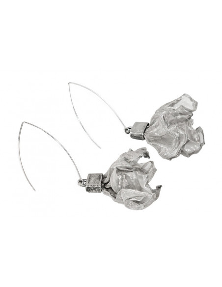 Handmade earrings made of matte stainless steel mesh and 925 silver